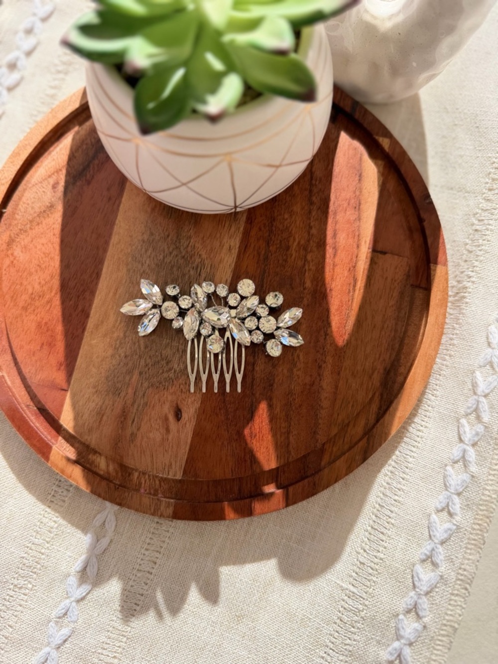 Crystal Decorative Hair Comb - Silver Clear Rhinestones